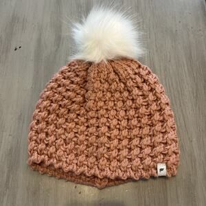 Fabletics Rose Pink Chunky Knit Beanie w/ White Pom One Size